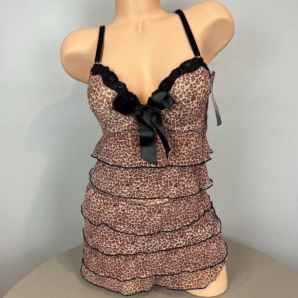 Animal Print Babydoll‎ Lingerie Size Medium Animal Print Ruffles and Bow